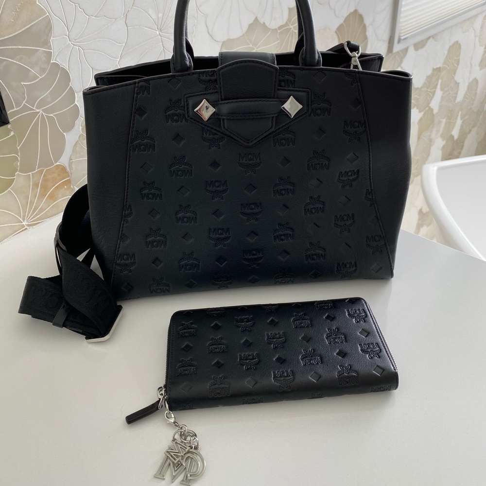 MCM Essential Monogrammed Leather Satchel